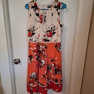 Karl Lagerfeld Red and White Floral Midi Dress. Size 8